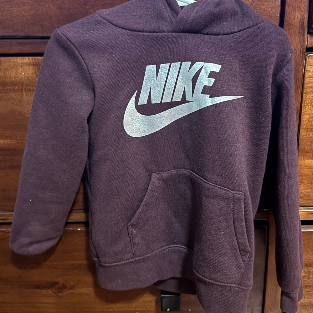 Nike Kids' Burgundy Hoodie with Silver Logo